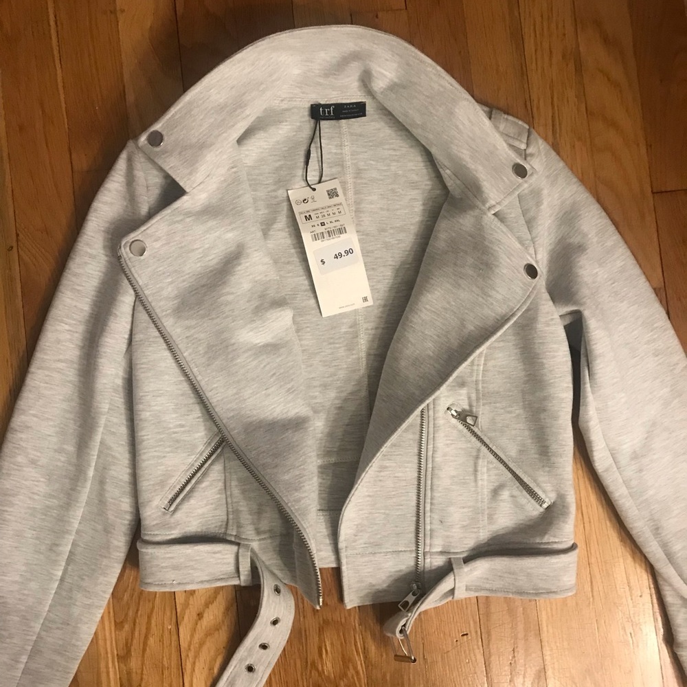NWT! Zara grey 100% cotton Moto jacket
